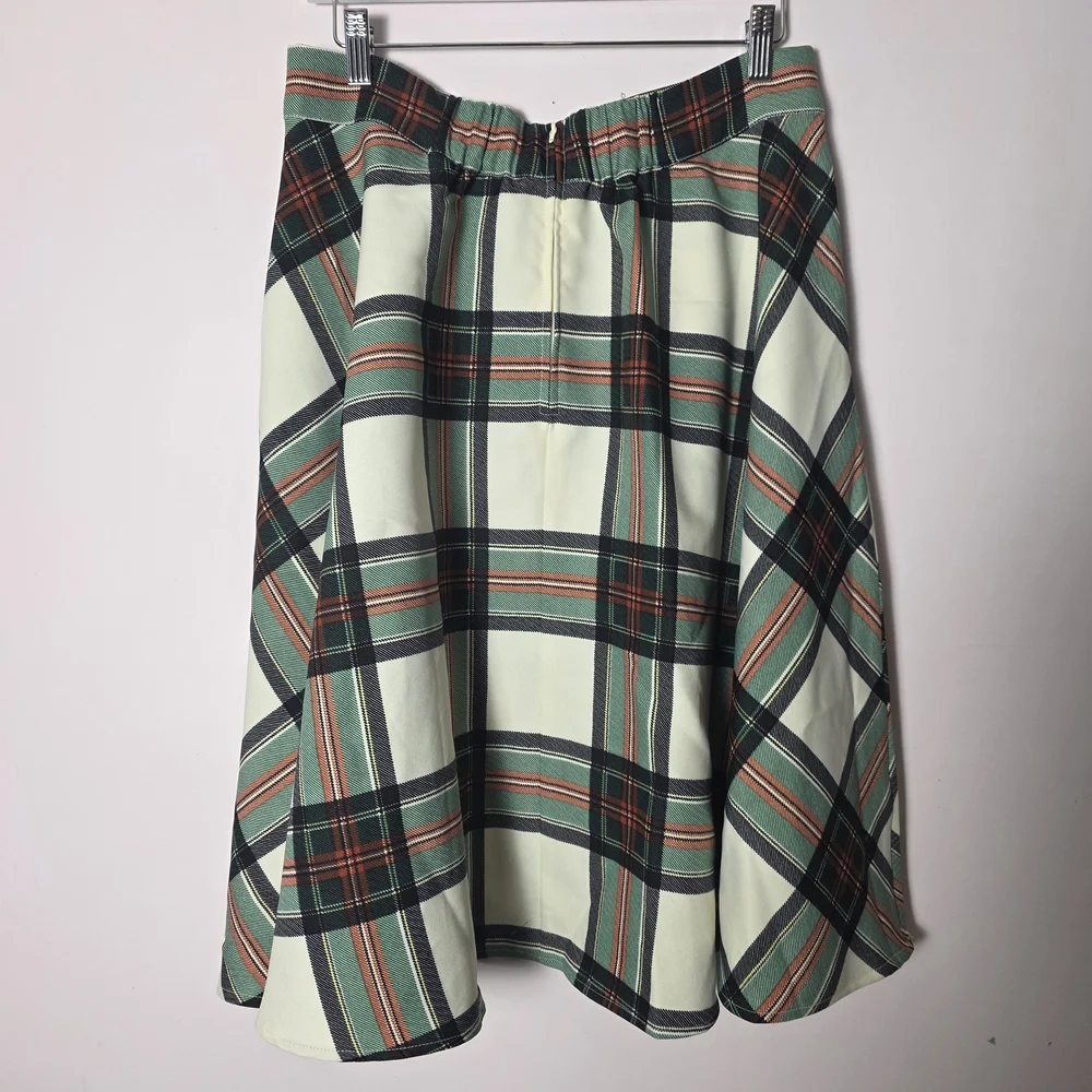 ModCloth Plaid A-Line Midi Skirt Green Preppy Academia Fall Cottagecore - Picture 2 of 6